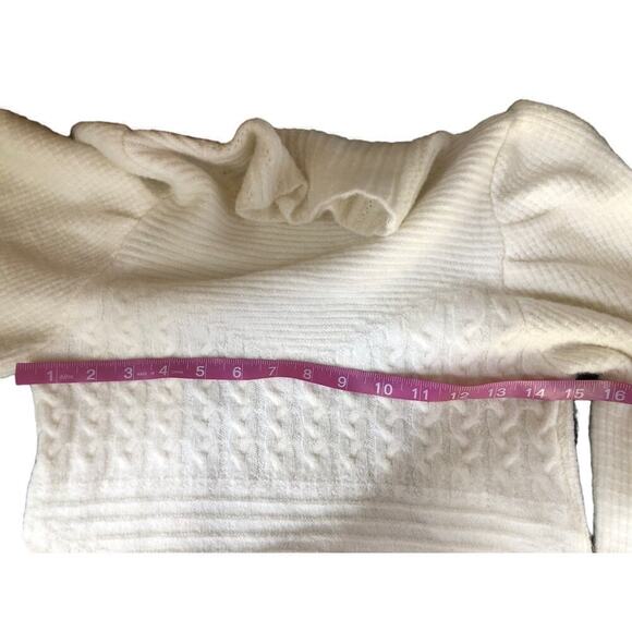 Retrofete Sweater Cable Knit Long Sleeve Turtleneck Keyhole Pullover White XS - Picture 4 of 6